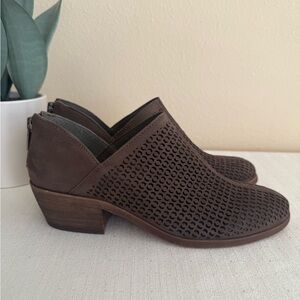 New Vince Camuto Paleta Dark Mocha Perforated Leather Ankle Booties